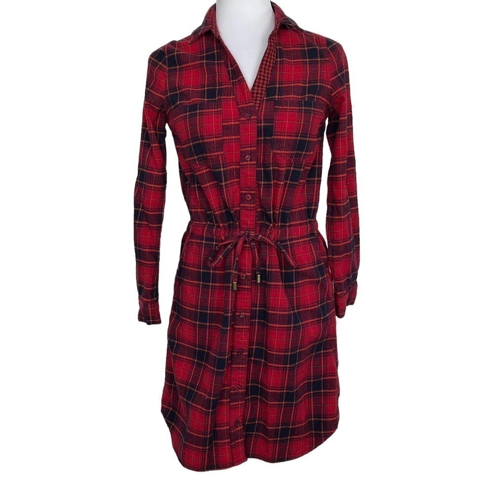 Skies Are Blue Flannel Dress Red Black Plaid‎ Long Sleeve Size XS - Picture 1 of 12